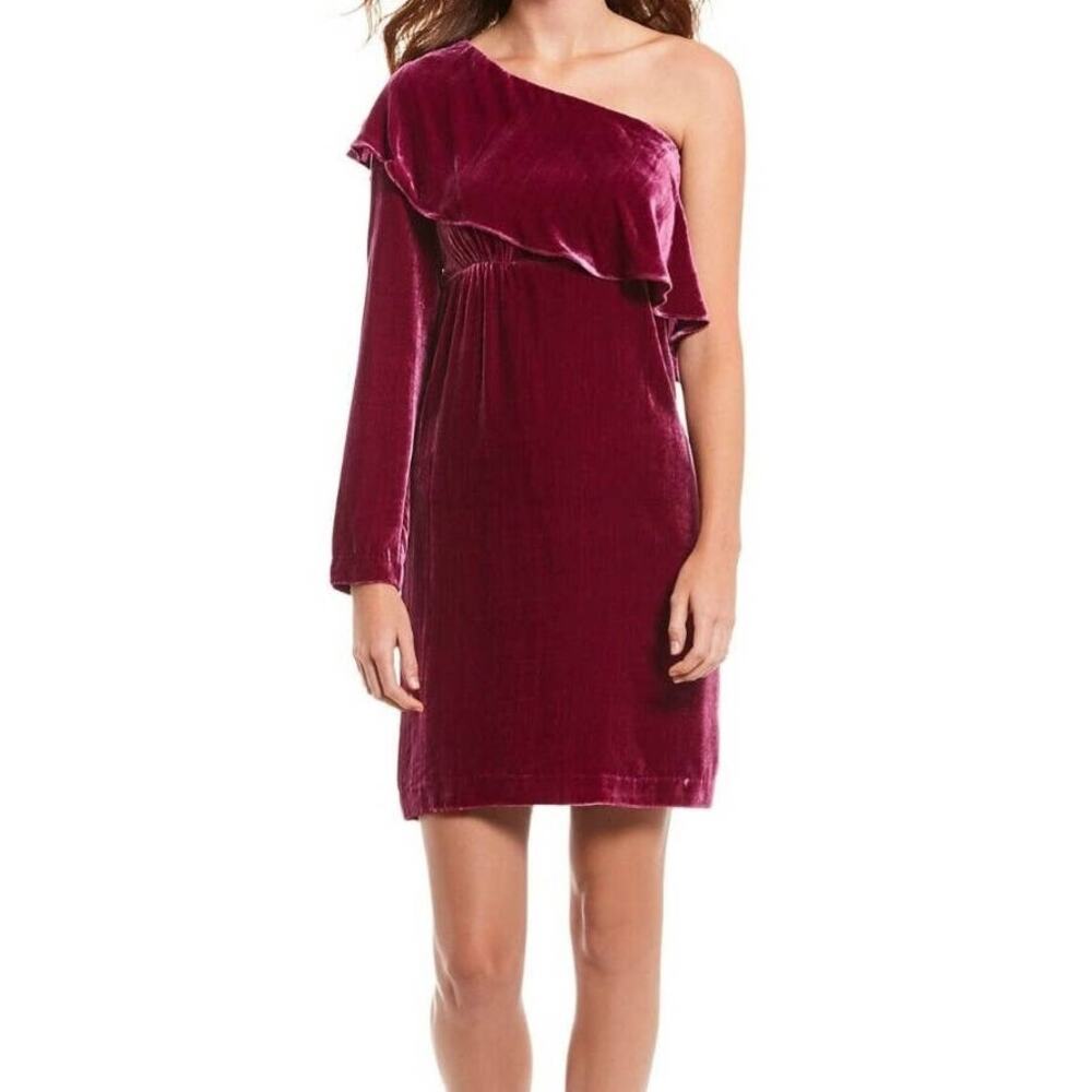 Nicole Miller Collection Crinkled Velvet Dress One Shoulder Royal Plum Sz 10 New